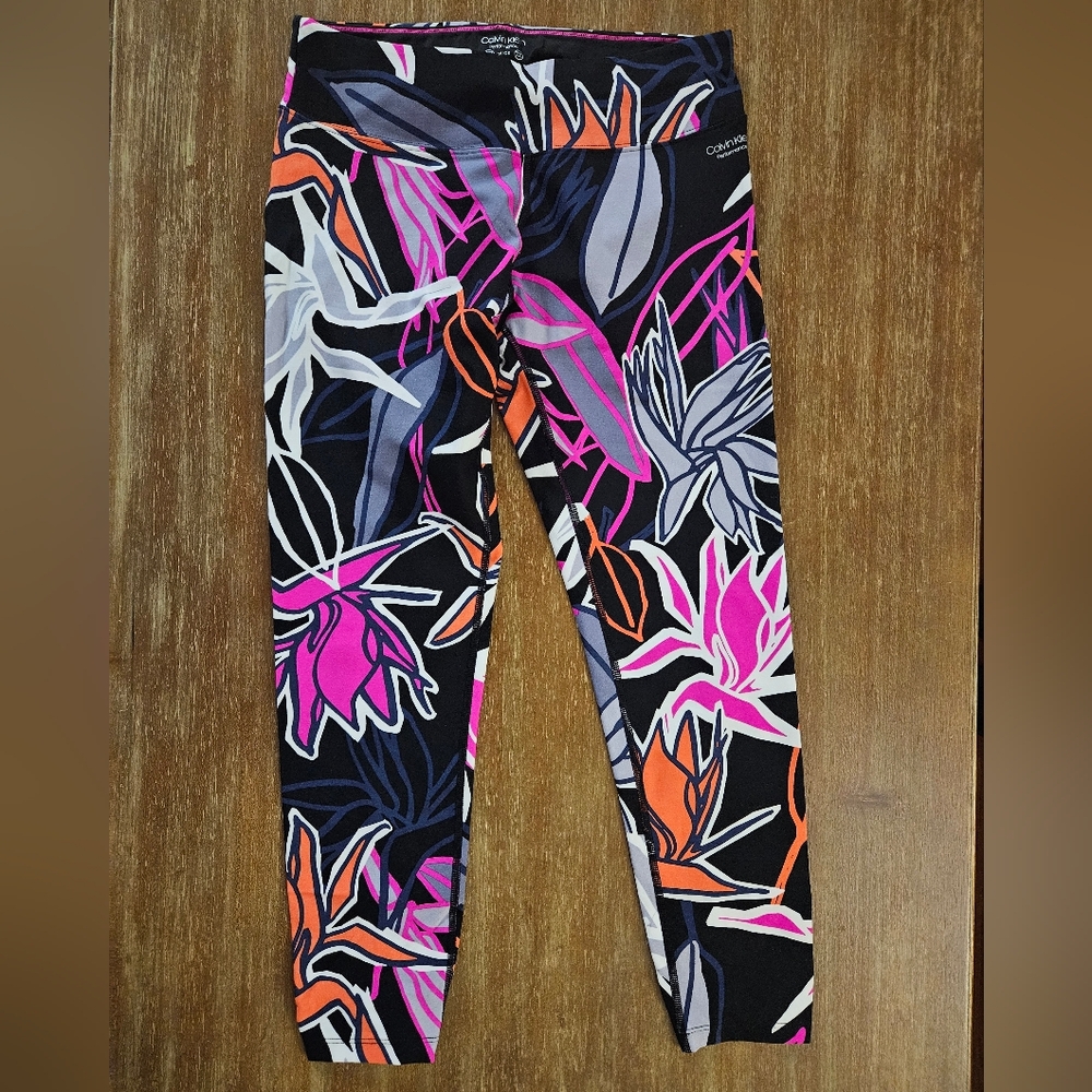 Calvin Klein Leggings - Vibrant Floral Crop Leggings Black, White, Pink, Orange